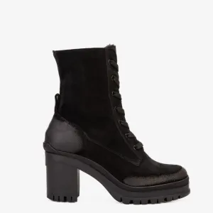 The Elera Black Leather Block Heel Women Boot