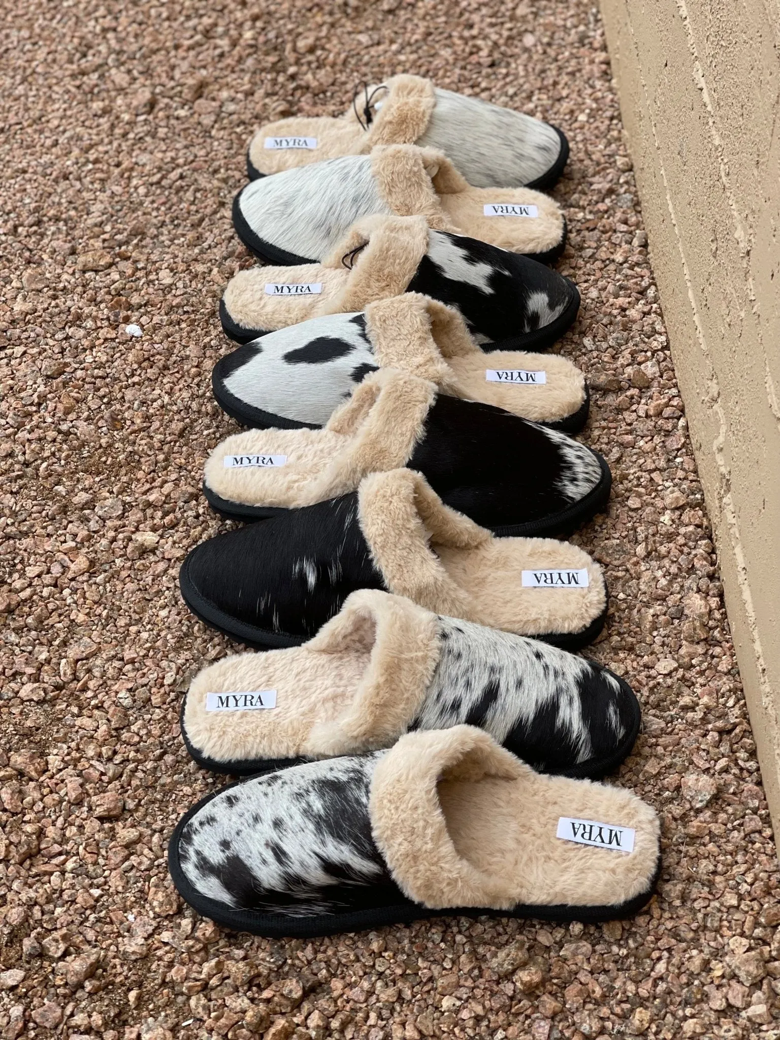 Authentic Cowhide Slippers - Salt & Pepper