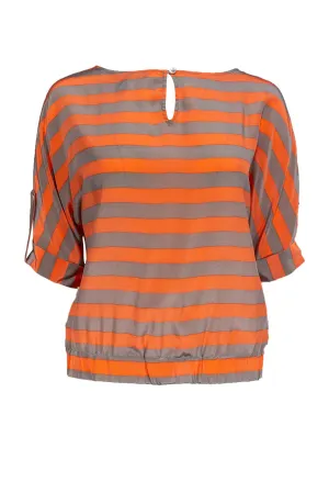 BCBG Max Azria - Orange & Gray Striped Silk Blouse Sz S