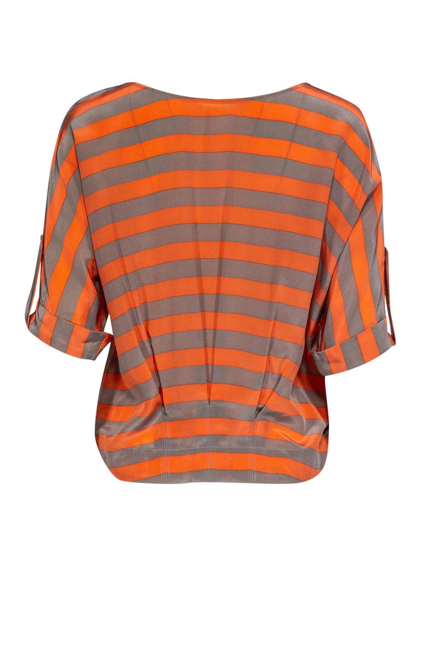 BCBG Max Azria - Orange & Gray Striped Silk Blouse Sz S