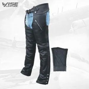 Black Premium Leather Chaps with Insulated Zip-Out Lining for Men and Women