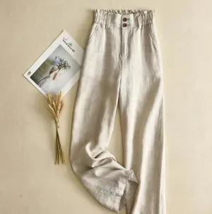 Breathable Linen Pants for Women - Comfortable High Waist Straight Fit - Ideal for Spring/Summer