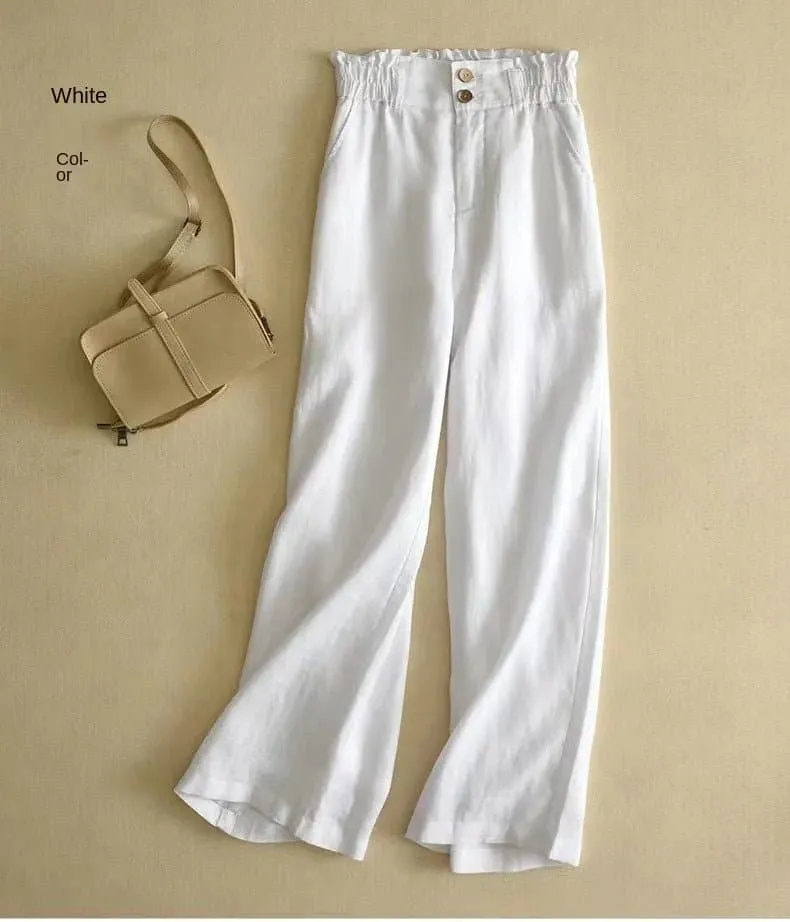 Breathable Linen Pants for Women - Comfortable High Waist Straight Fit - Ideal for Spring/Summer