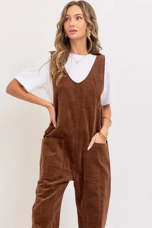 Brown Corduroy Overall Jumpsuit