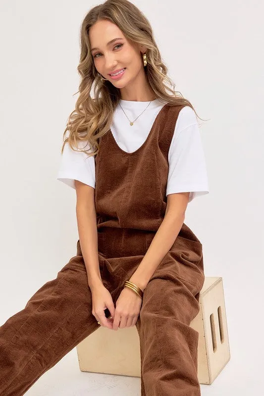 Brown Corduroy Overall Jumpsuit