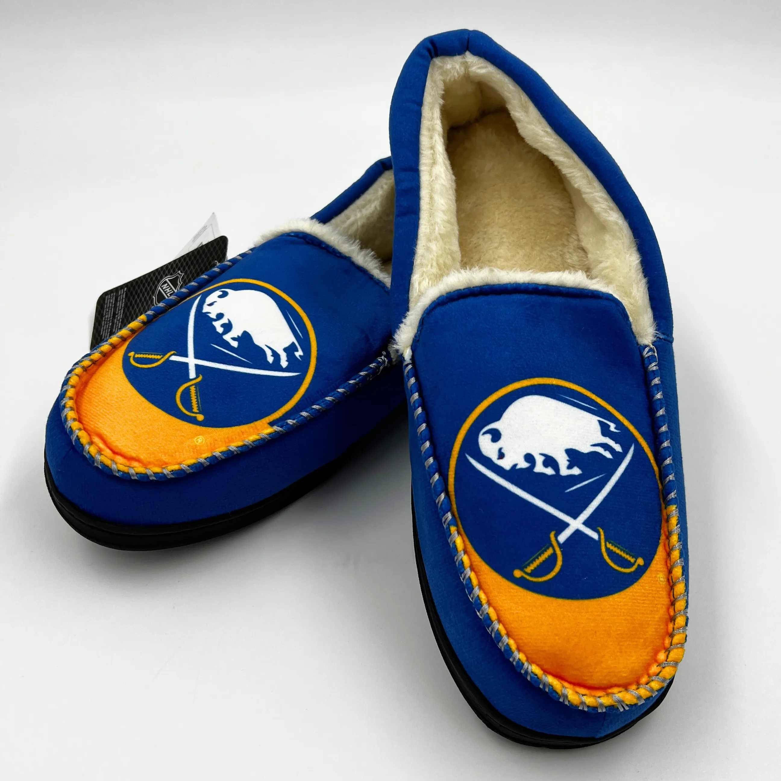 Buffalo Sabres Royal & Gold Fur Slippers