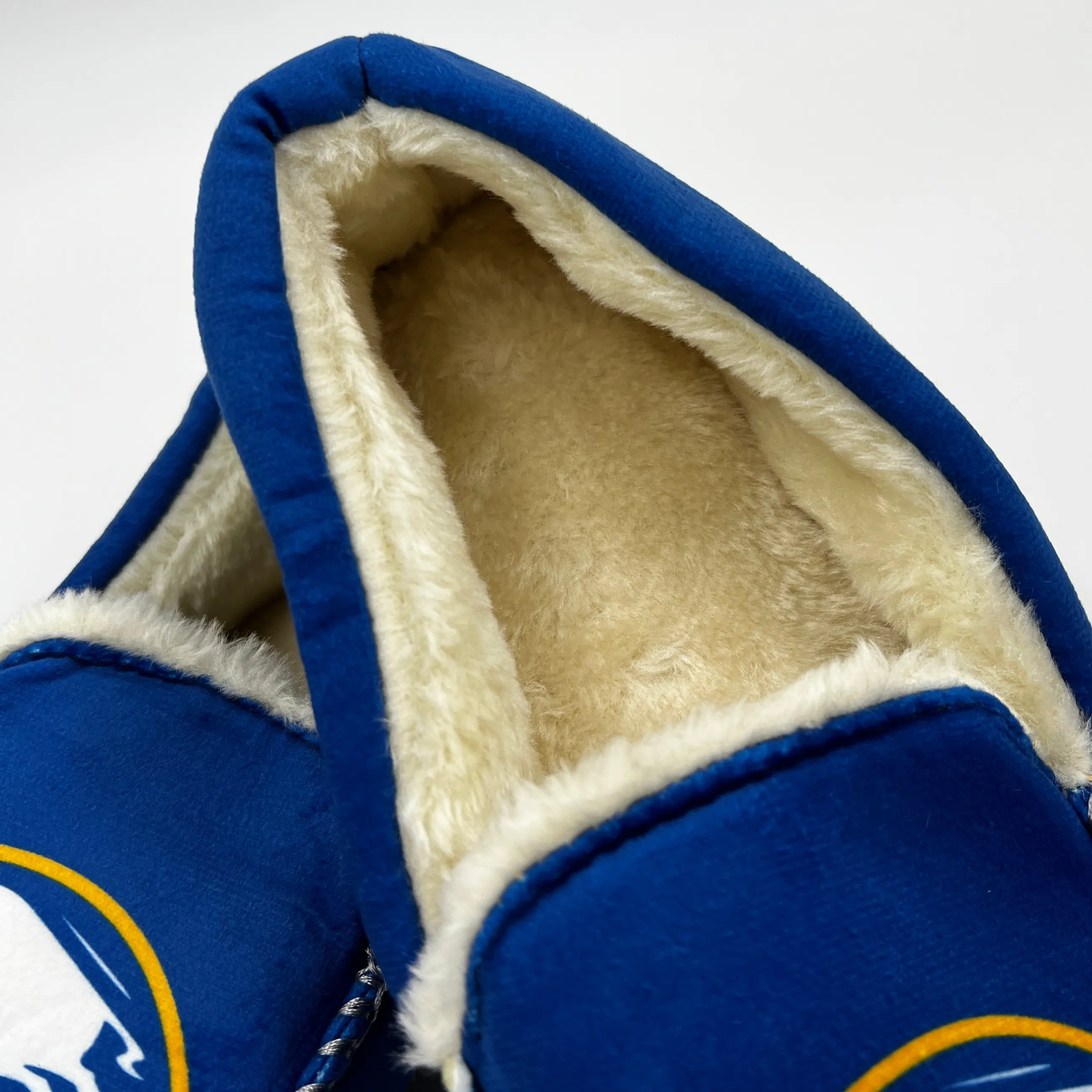 Buffalo Sabres Royal & Gold Fur Slippers