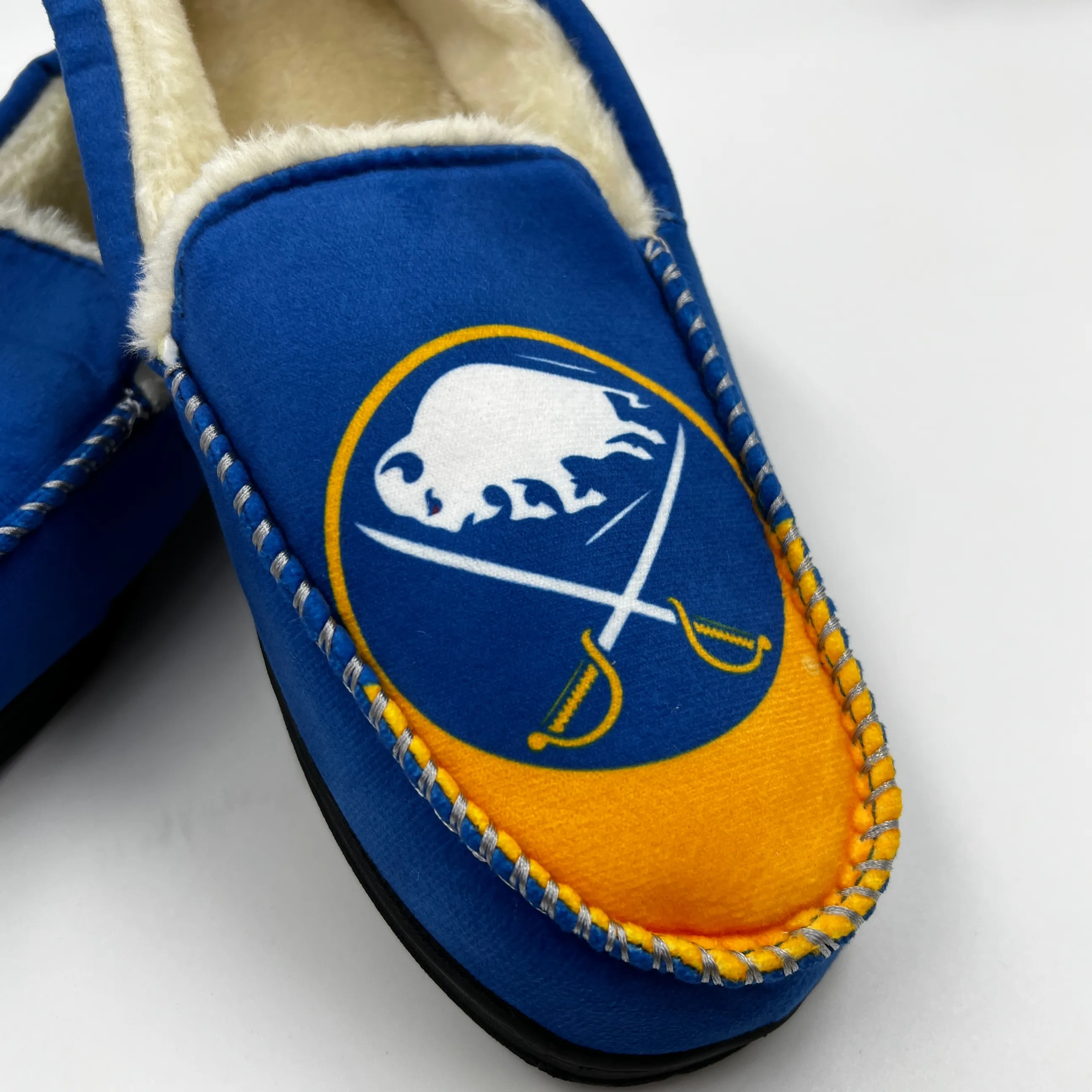 Buffalo Sabres Royal & Gold Fur Slippers