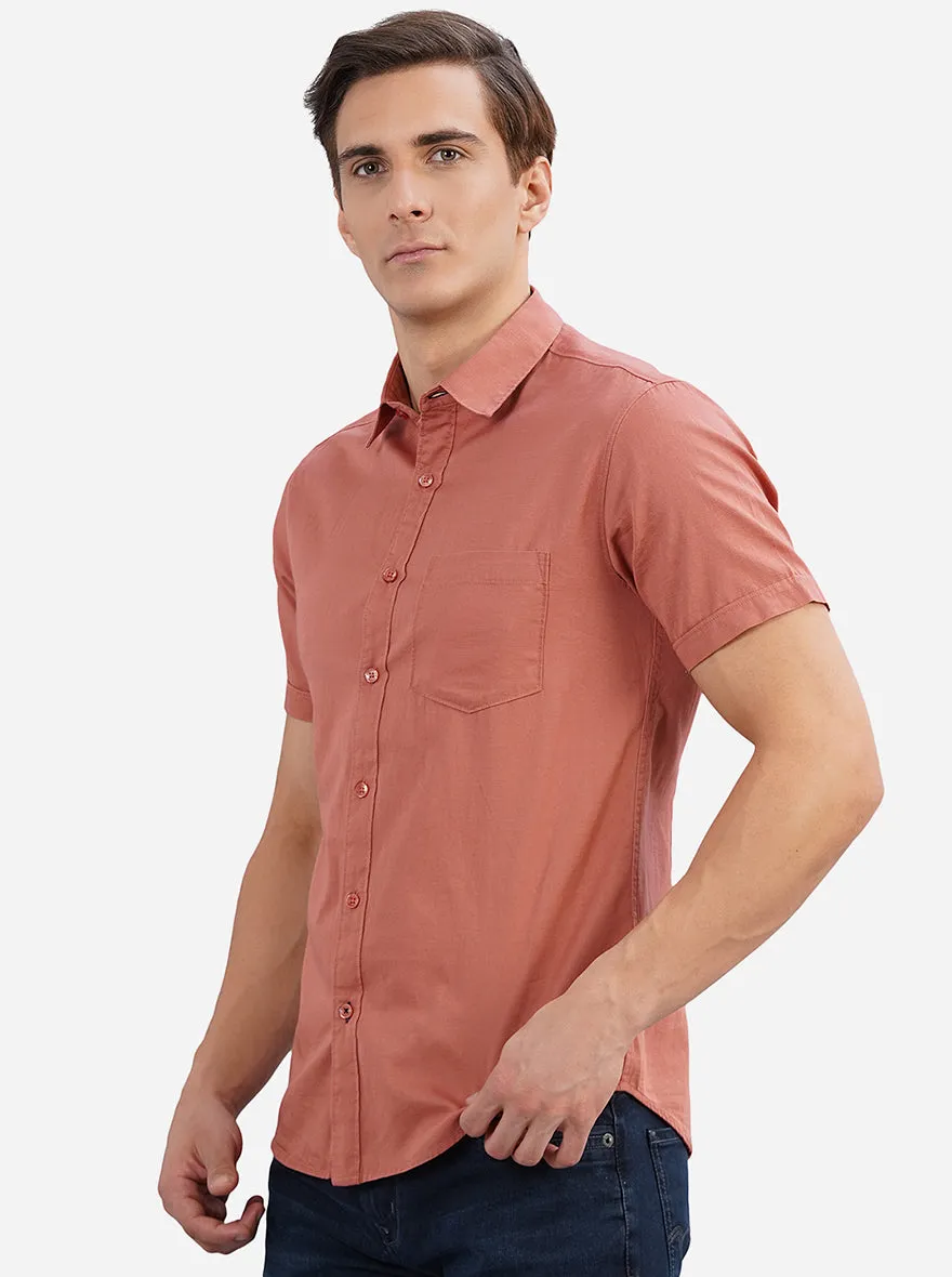 Canyon Clay Solid Slim Fit Semi Casual Shirt | Greenfibre