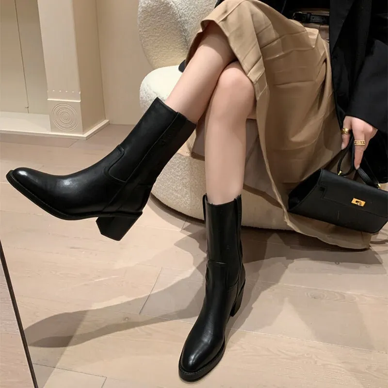 Classic Elegant Ankle Boots with 100% Leather Lining Mid Heel Chelsea Boots Handmade Black/Brown