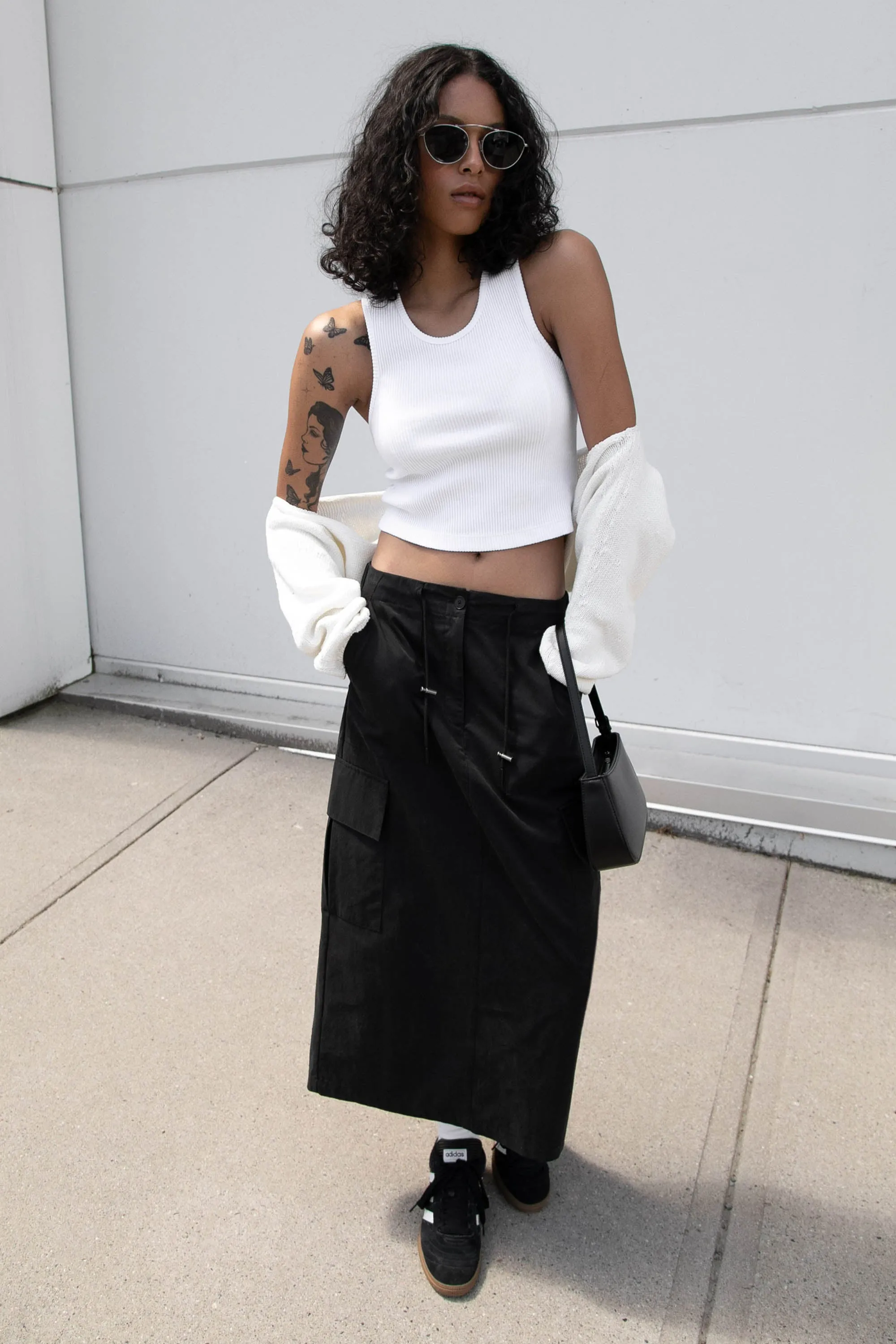 COTTON NYLON MIDI CARGO SKIRT