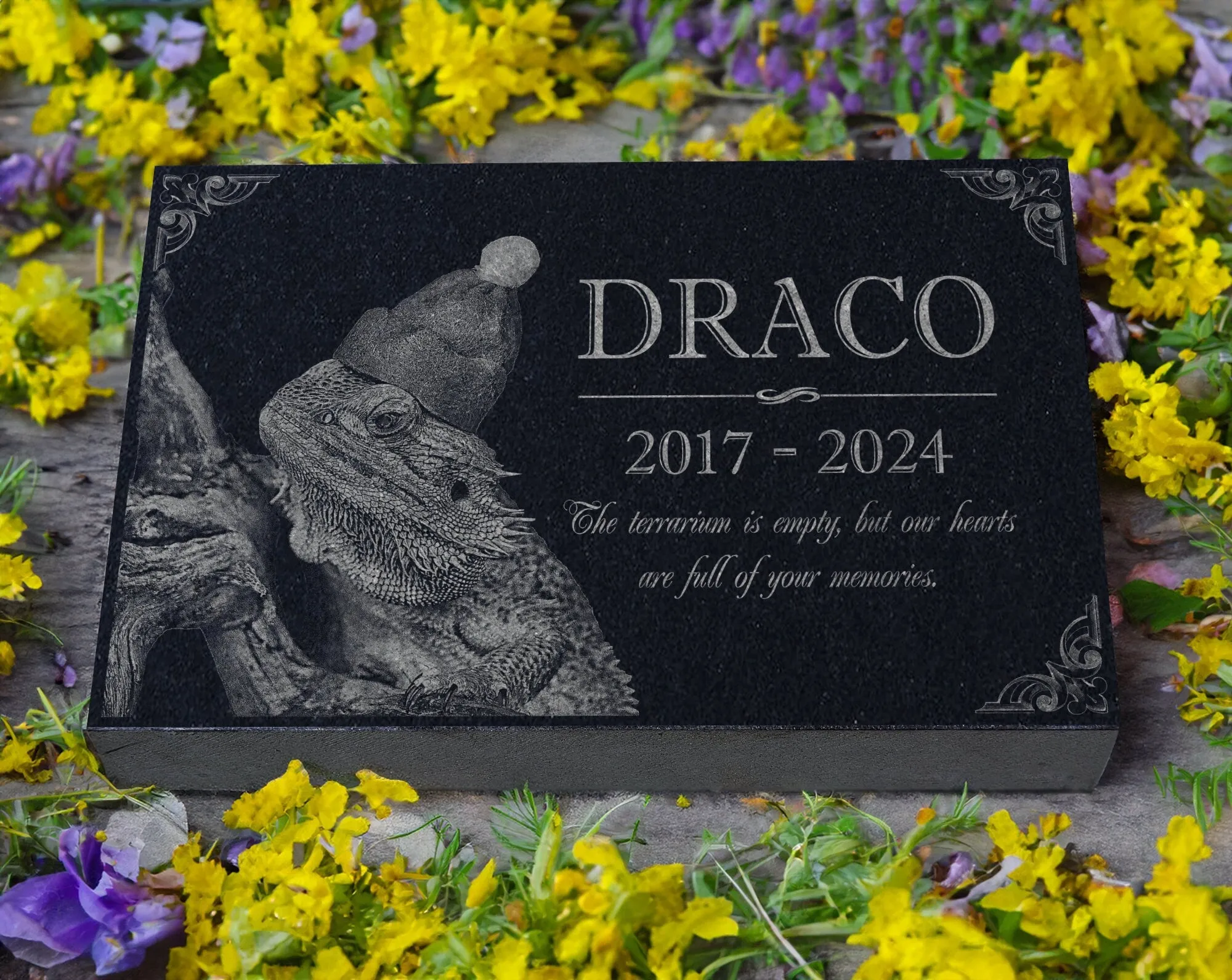 Custom Reptile Memorial Stone | Personalized Photo Engraving for Lizards, Snakes, Turtles | Outdoor Garden or Indoor Display Tribute