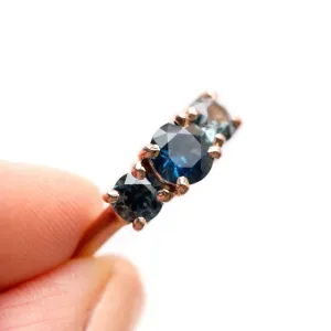 Custom Three-Stone Sapphire Ring with 0.91ct center in 14k Rose Gold- Reserved for A.