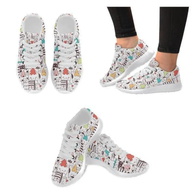 Cute Cat Women's Sneakers White EVA Sole Lightweight Cat Sneakers