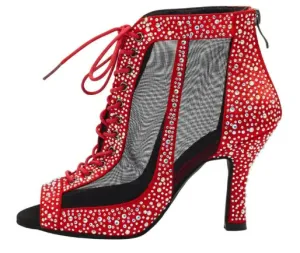 Dancing Boots Red Rhinestone Bachata Dance Shoes