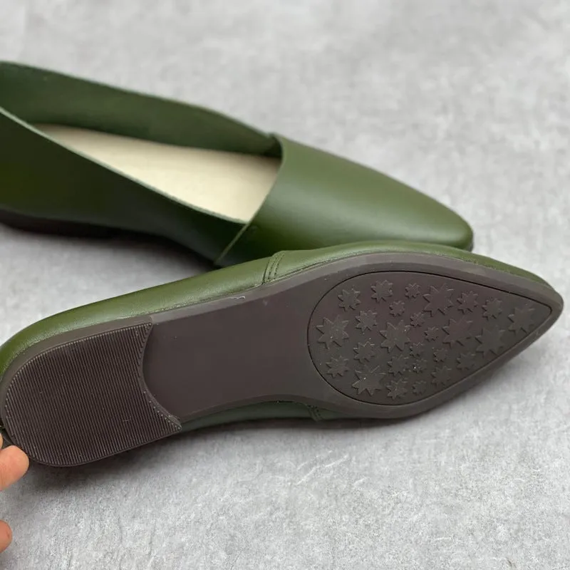 Designer Shoes Genuine Leather Slip-on For Women Handmade Pointed Toe Flats Green/Beige/Red/Black