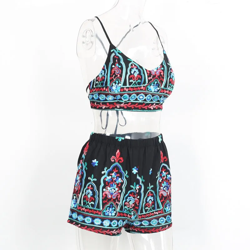 Embroidered Flower Love Two-Piece Set