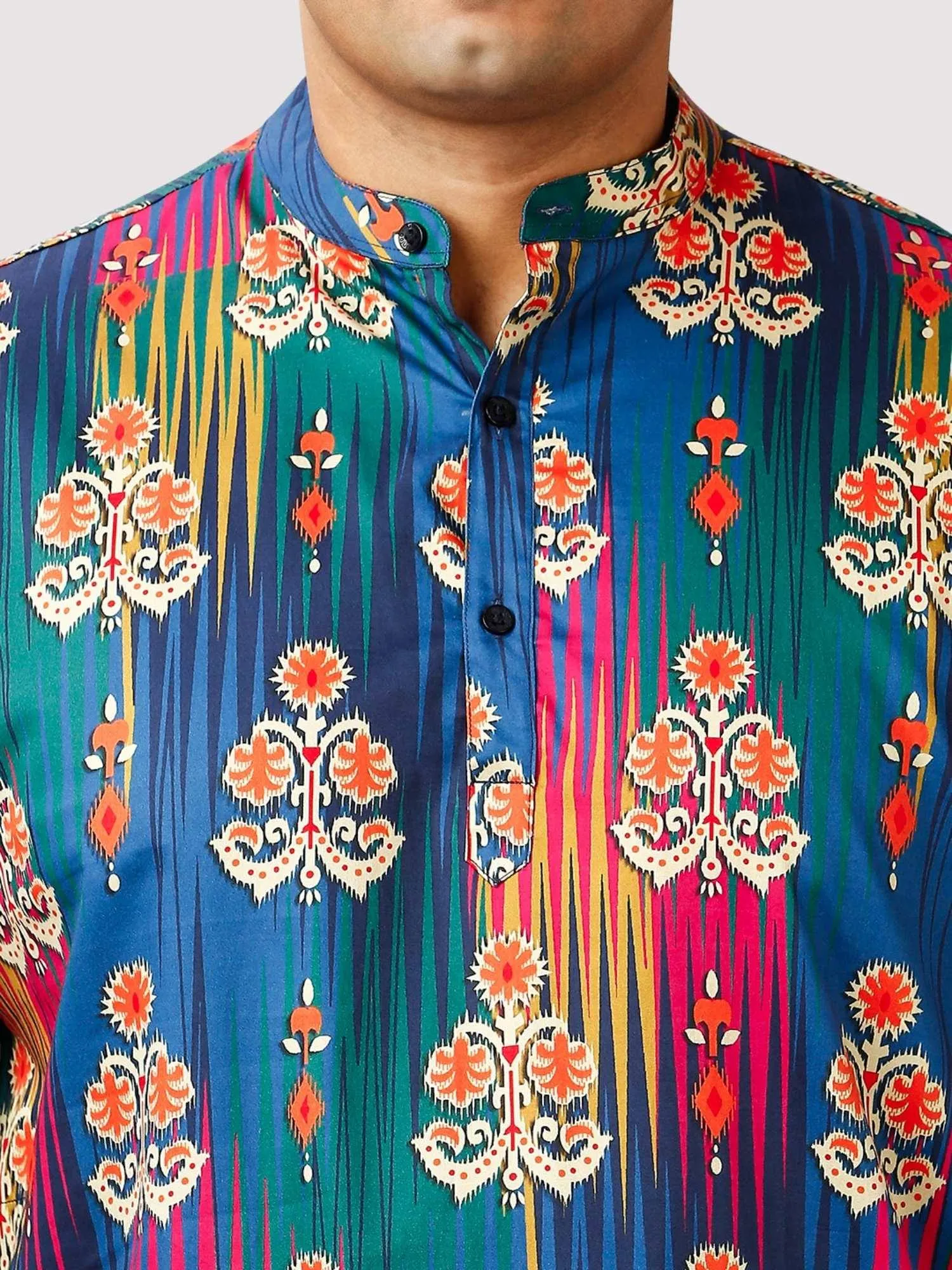 Festive Printed Blue Red Kurta Men's Plus Size