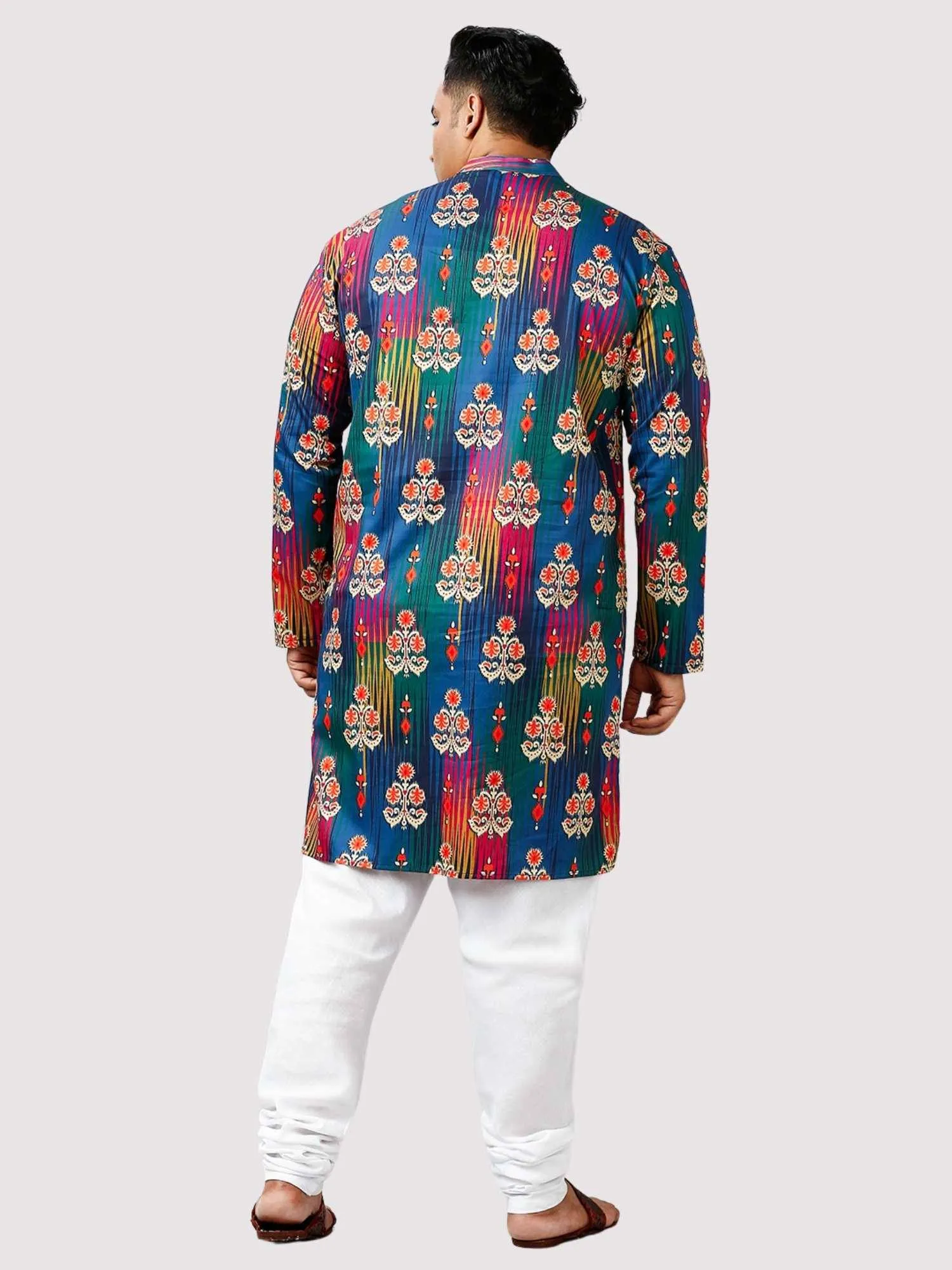 Festive Printed Blue Red Kurta Men's Plus Size