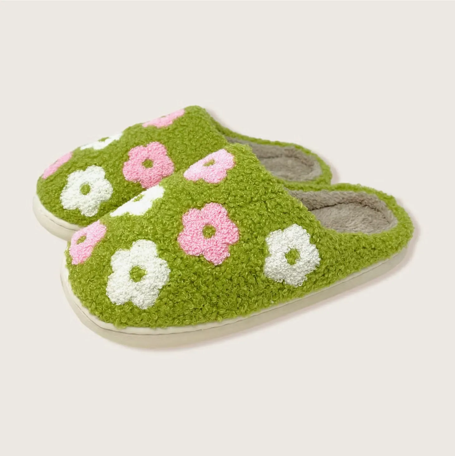 Flower Girl Green Floral Slippers