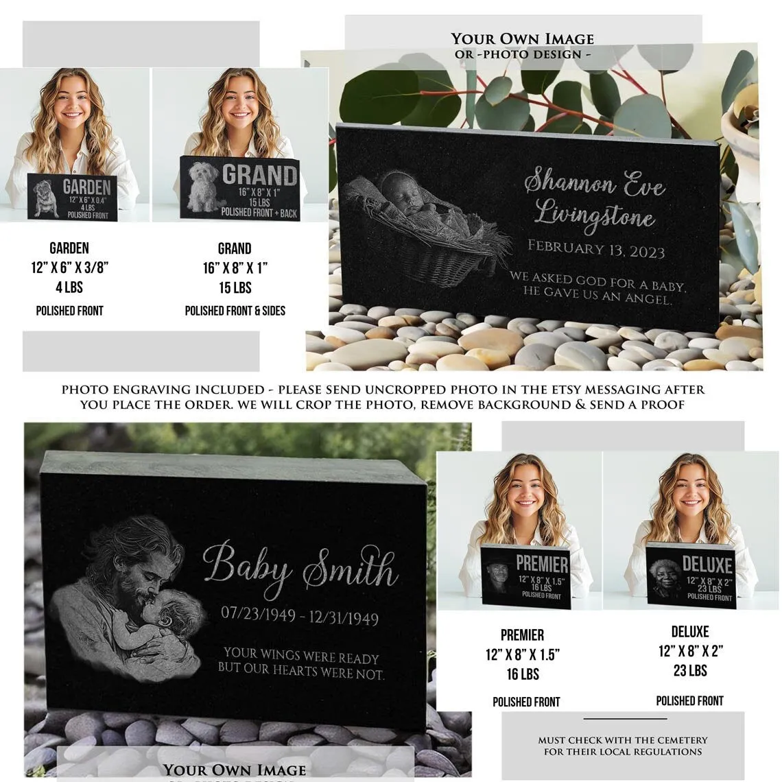 Granite Baby Headstone: Stillborn Pregnancy Loss Keepsake | Baby Footprints Memorial | Sympathy Gifts For Mom | In the Arms of Jesus