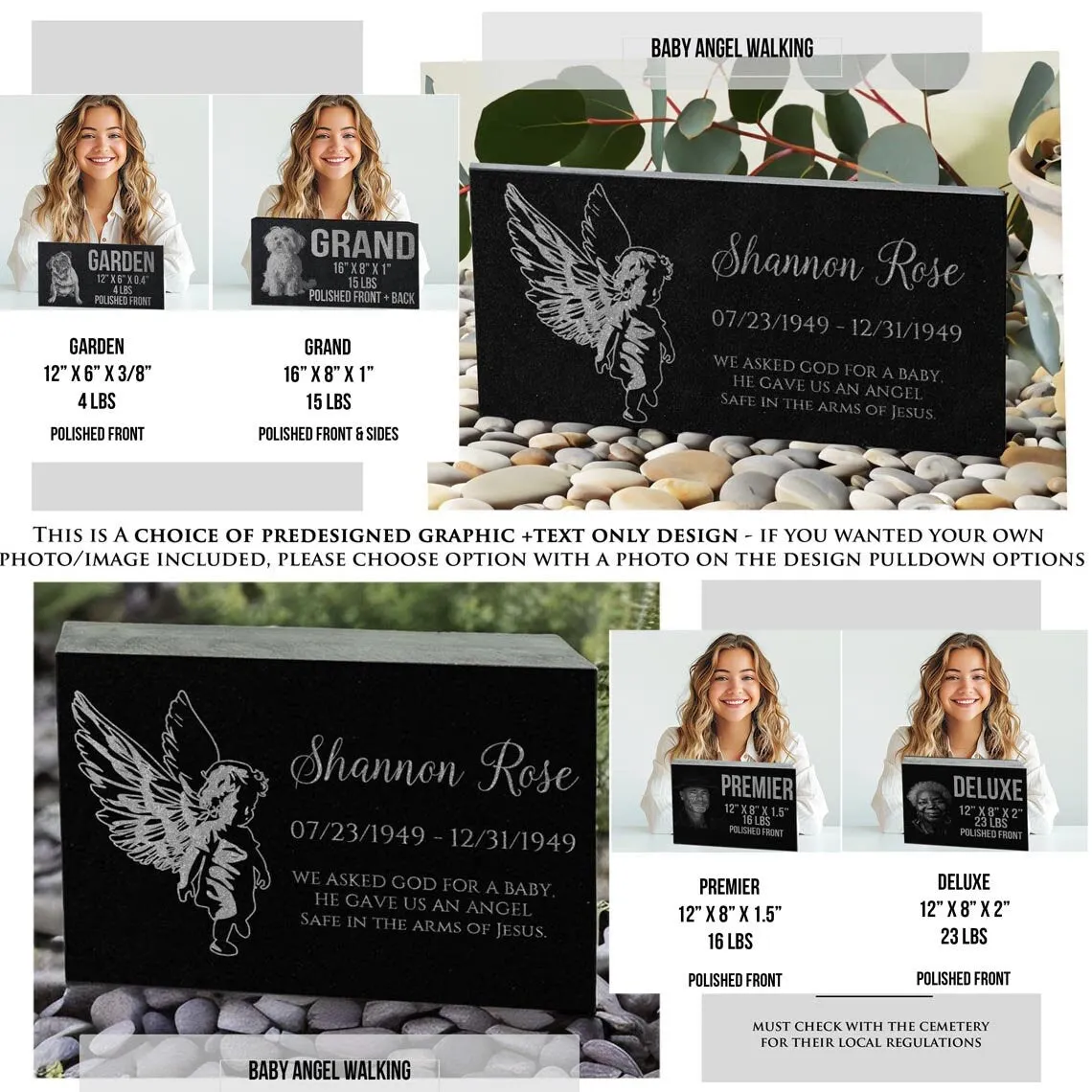 Granite Baby Headstone: Stillborn Pregnancy Loss Keepsake | Baby Footprints Memorial | Sympathy Gifts For Mom | In the Arms of Jesus