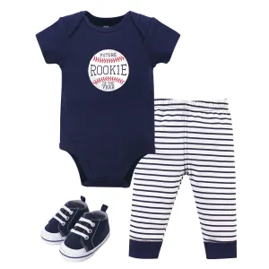 Hudson Baby Cotton Bodysuit, Pant and Shoe Set, Rookie