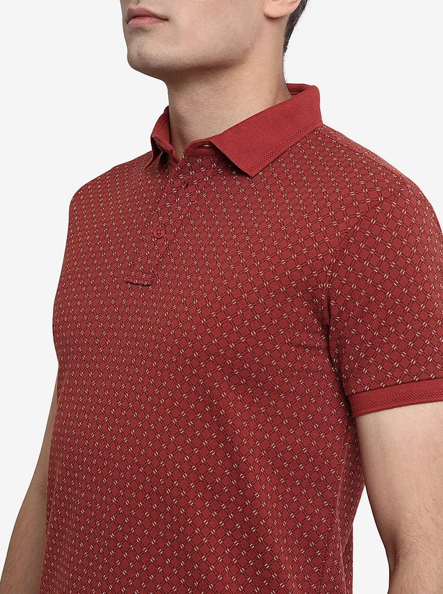 Ketchup Red Printed Slim Fit Polo T-Shirt | JadeBlue