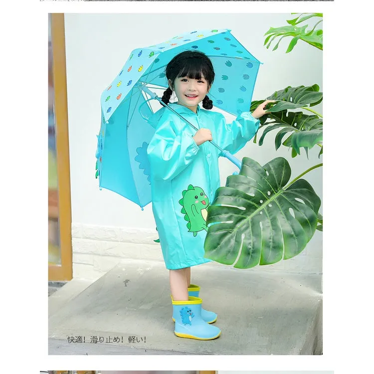 Kids Dinosaur Umbrella Rain boot Poncho Raincoat With Hood comes with Storage Bag for Boys and Girls