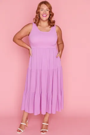 Krystie Lilac Shirred Dress