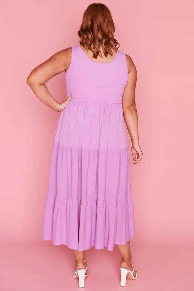 Krystie Lilac Shirred Dress