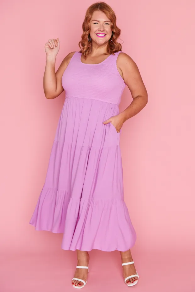 Krystie Lilac Shirred Dress