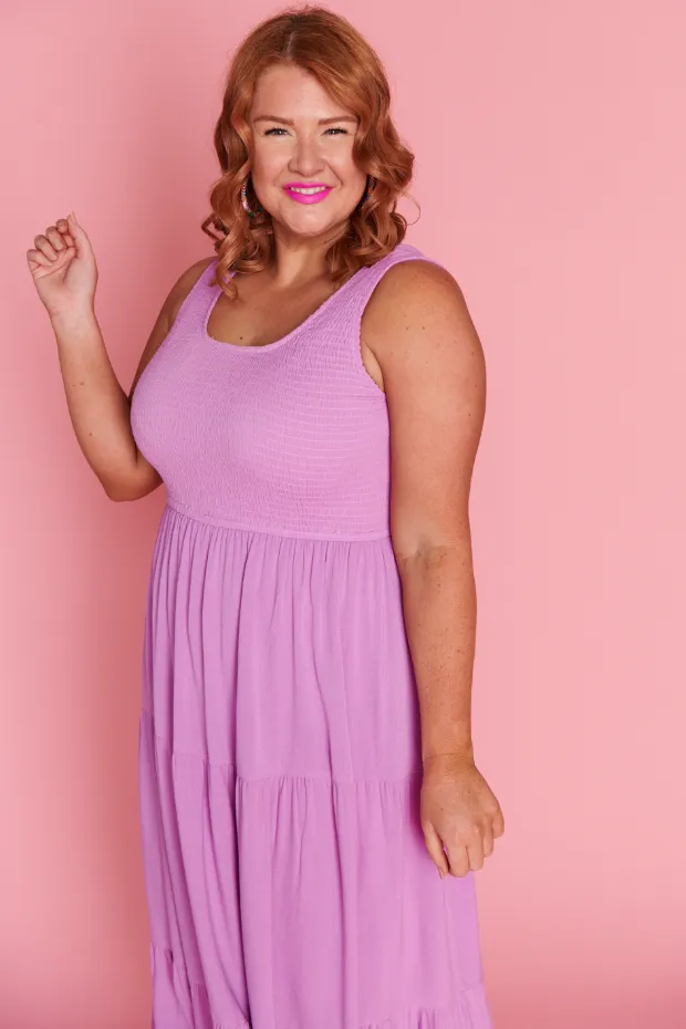 Krystie Lilac Shirred Dress