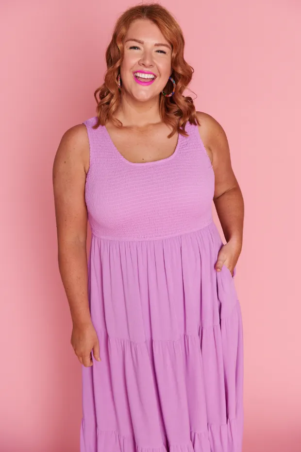 Krystie Lilac Shirred Dress