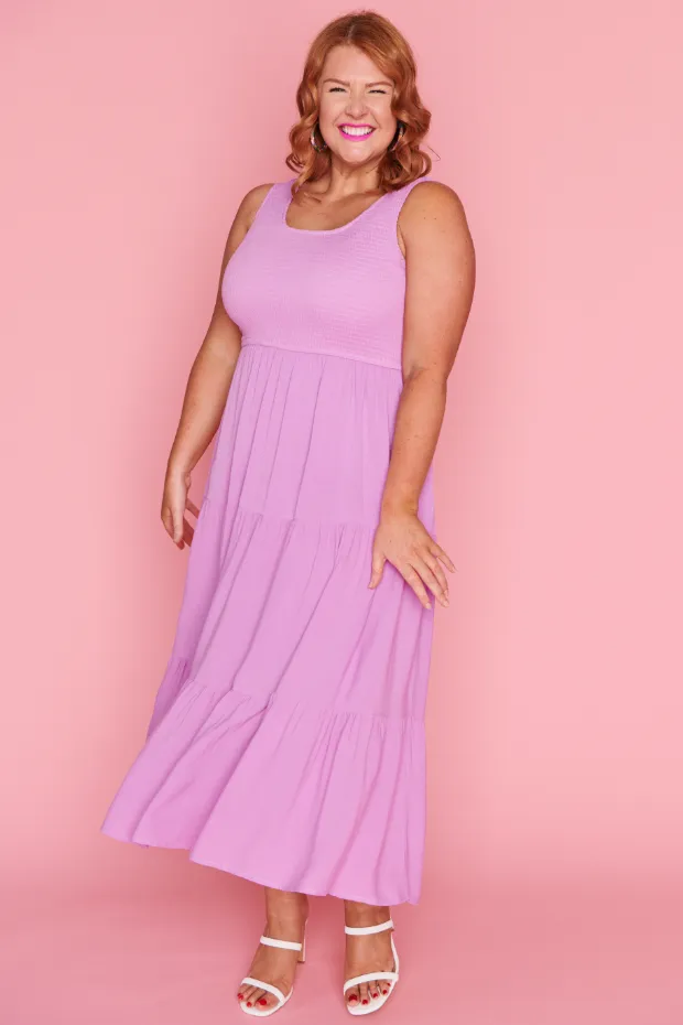 Krystie Lilac Shirred Dress