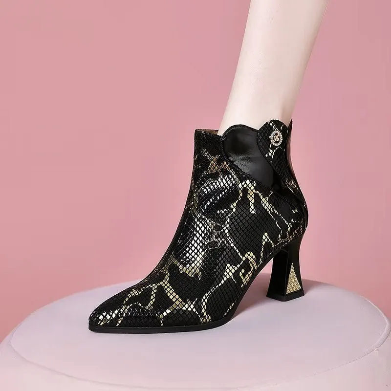 LeatherLux Chic Exotic Autumn Ankle Boots