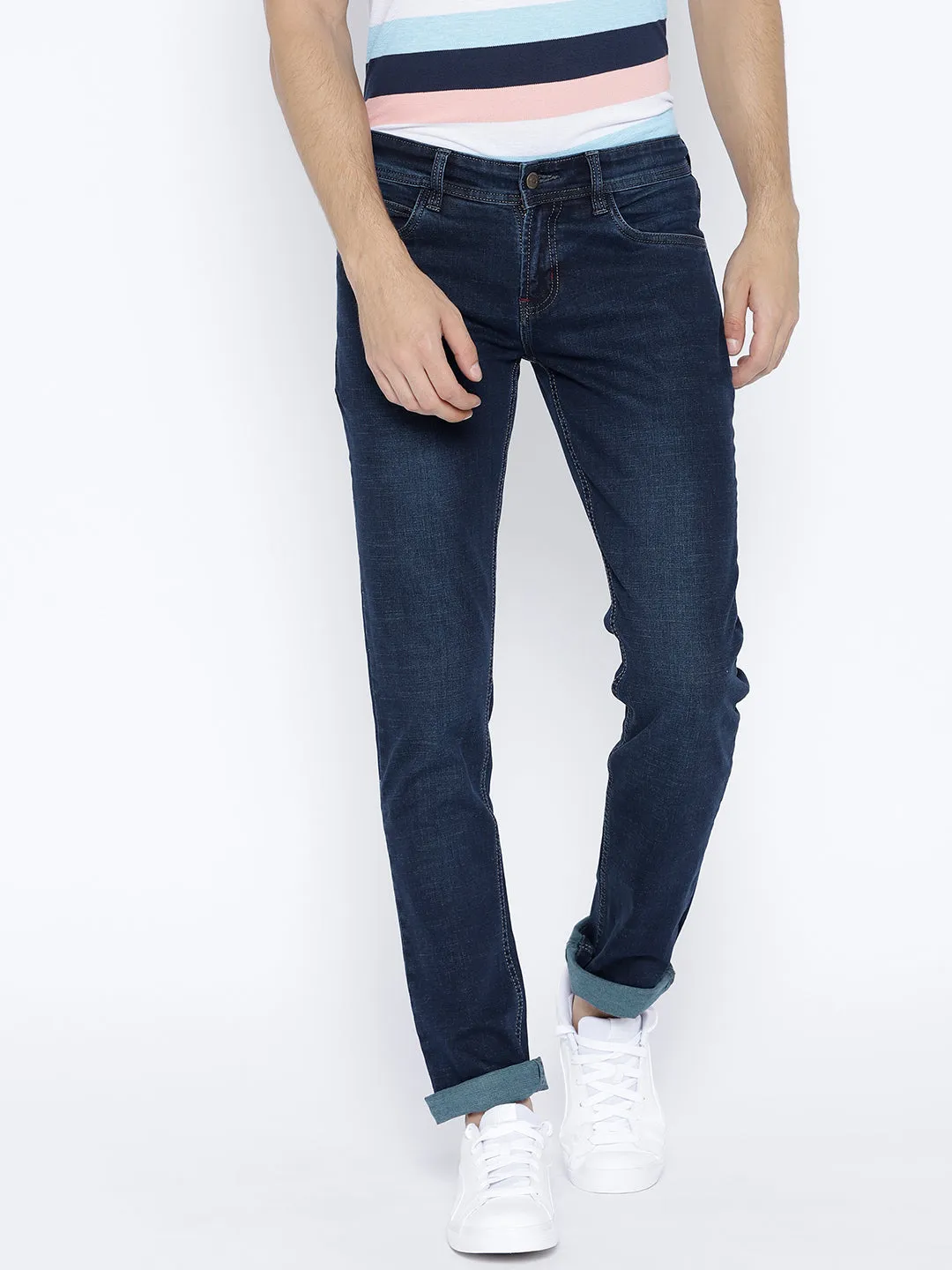 Men Navy Blue Slim Fit Mid-Rise Clean Look Stretchable Jeans