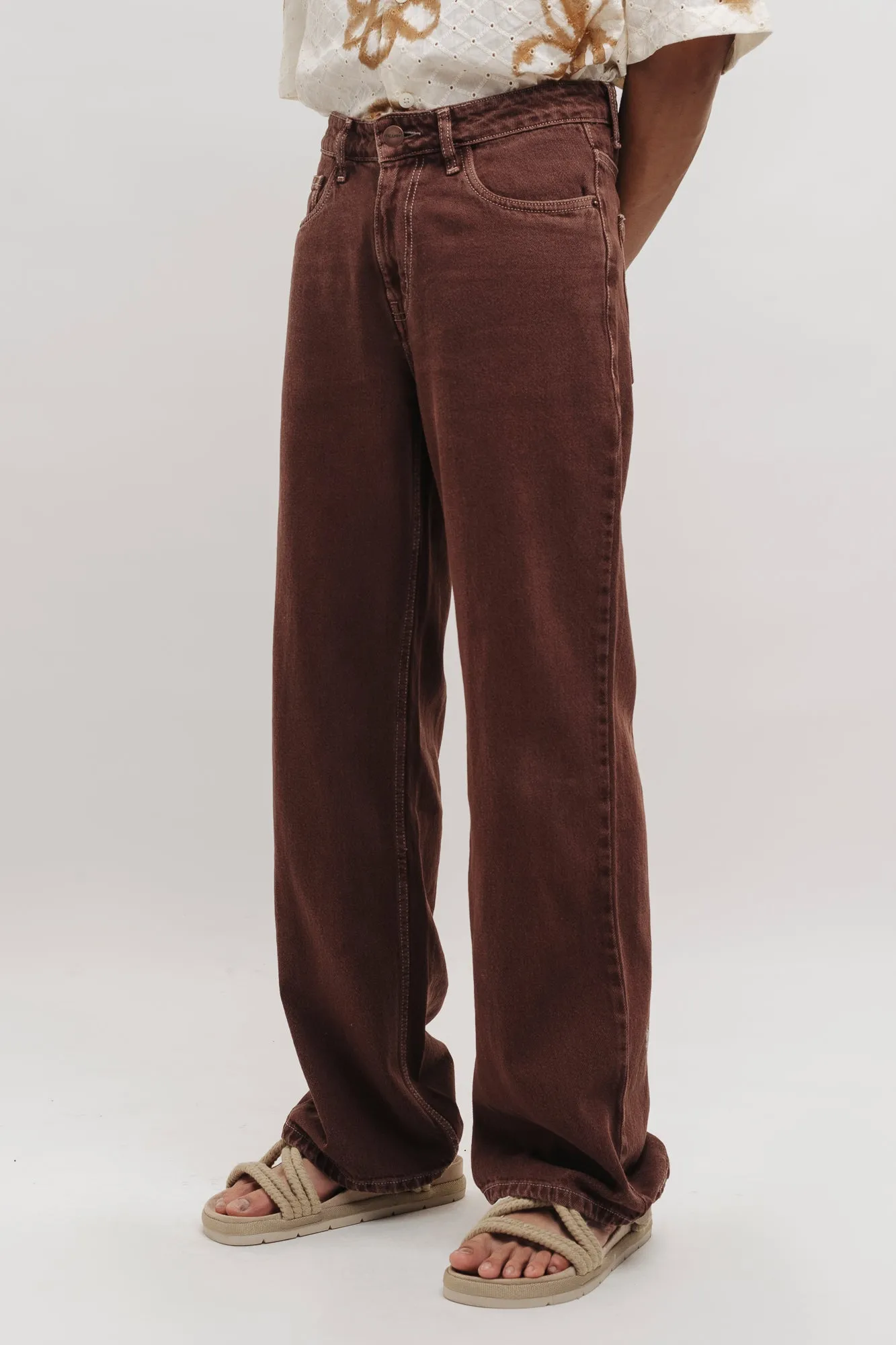 Men's Brown Relaxed Straight Jeans