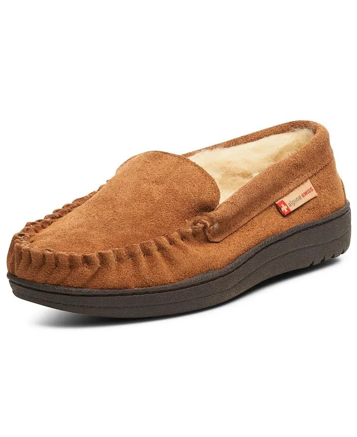 Men's Yukon Sheepskin Suede Moccasins, Alpine Swiss Slip On Toe Shoes brown