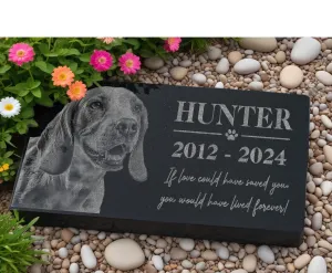 Personalized Pet Memorial Stone w/ Wreath: Custom Engraved Granite Dog Cat Sympathy Gifts, Pet Face, Portrait Plaque for Grave, Remembrance