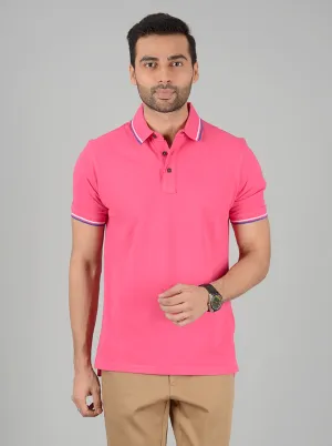 Pink Solid Slim Fit Polo T-Shirt | JadeBlue