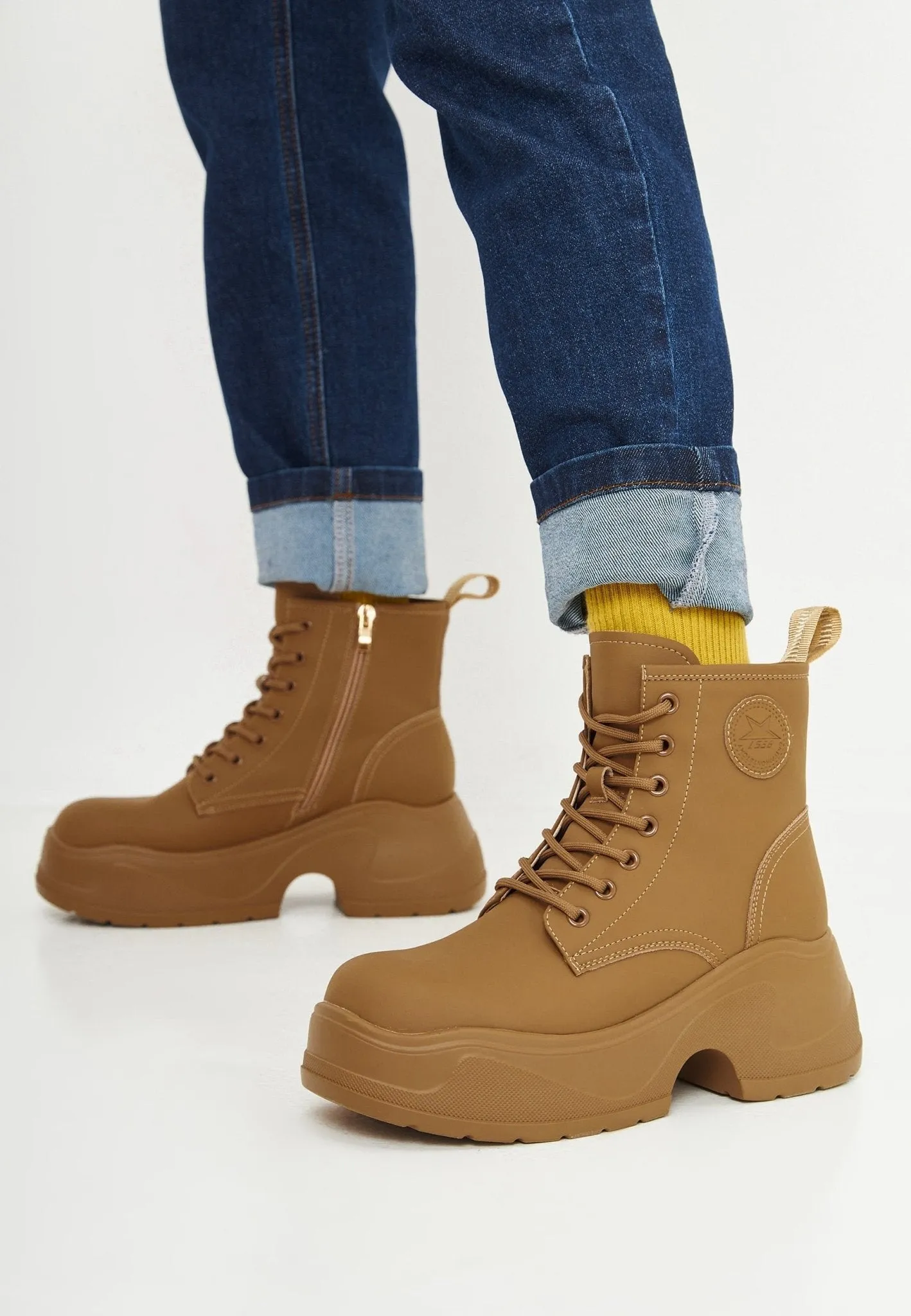 Platform Ankle Boots - Beige