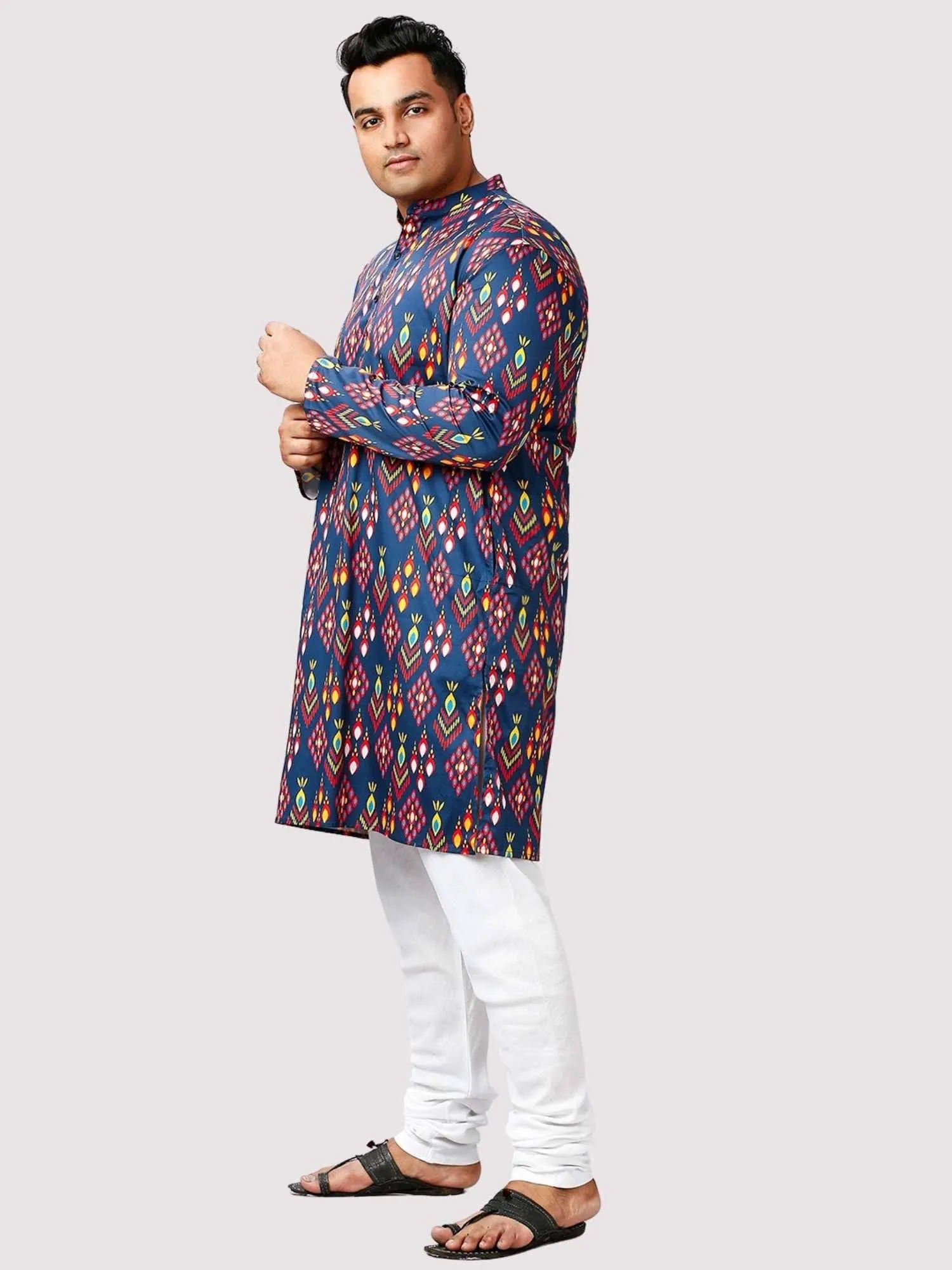 Shubh Printed Blue White Kurta Men's Plus Size