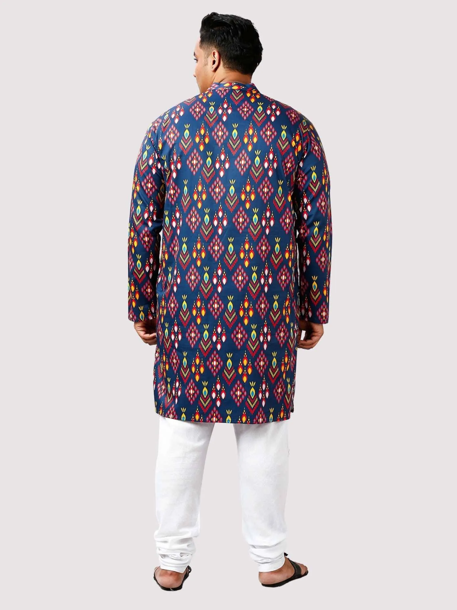 Shubh Printed Blue White Kurta Men's Plus Size