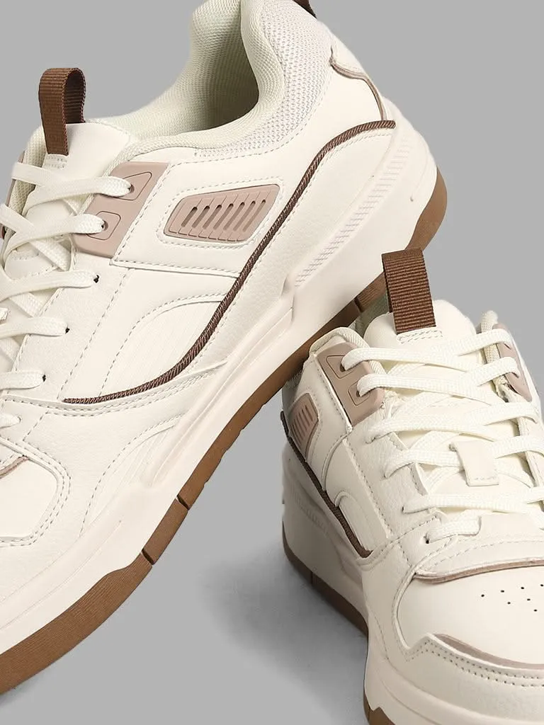 SOLEPLAY White & Beige Detail Lace-Up Sneakers