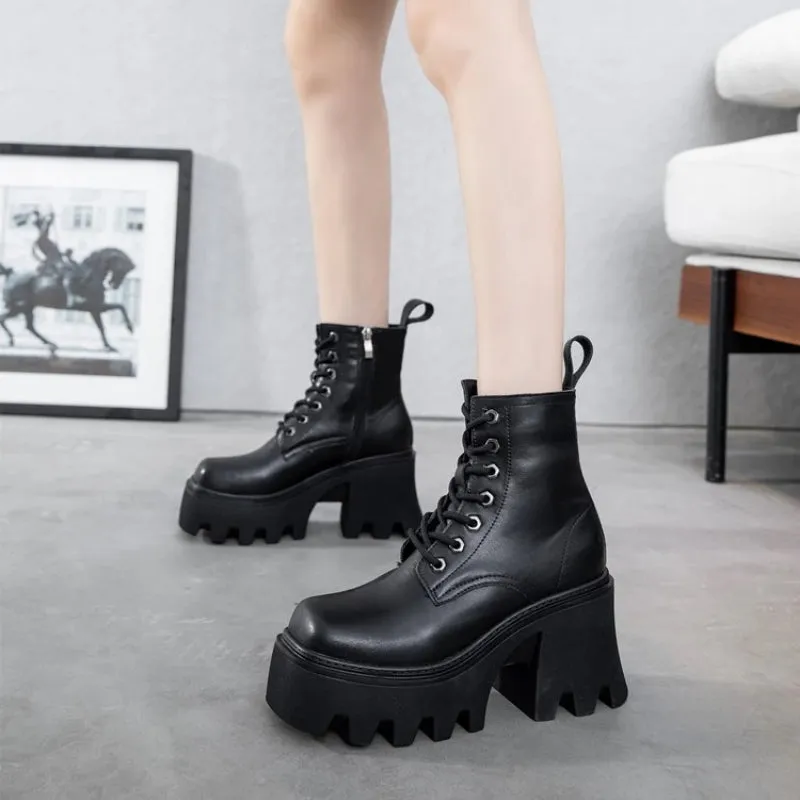 Trendy and Chic Platform Square Heel Ankle Boots for Women