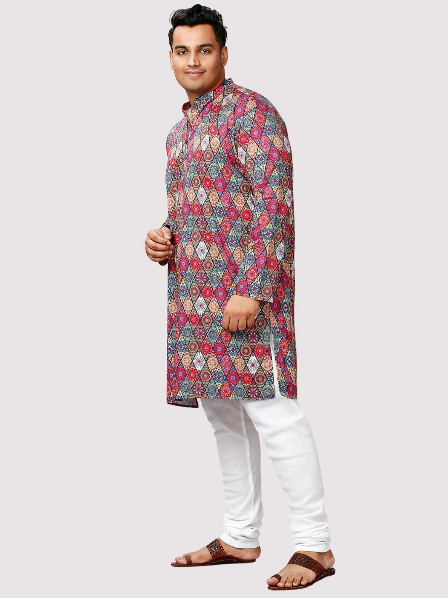 Uphaar Printed Red White Kurta Men's Plus Size