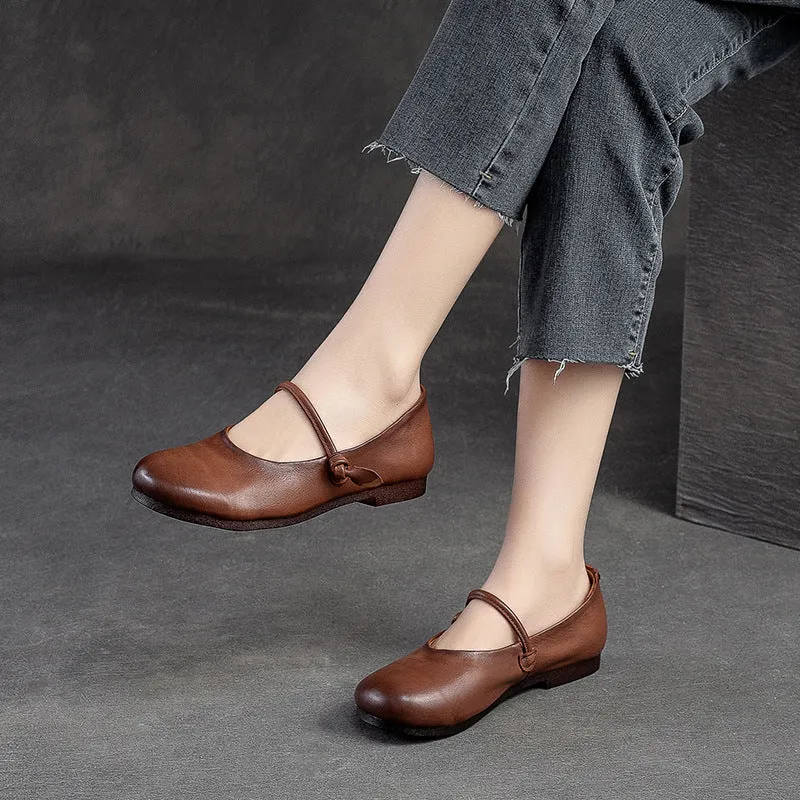 Women Retro Leather Soft Comfort Casual Flats