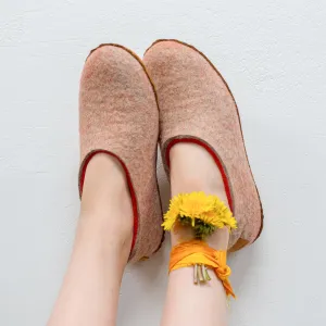 Women's Sheep & Alpaca Wool Slippers - Beige/Orange